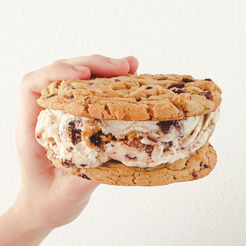 Image of hand holding an ice cream sandwich.